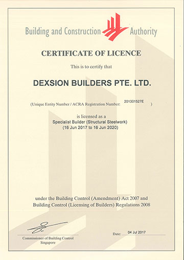 Building and Construction Authority (BCA) Certificate of License